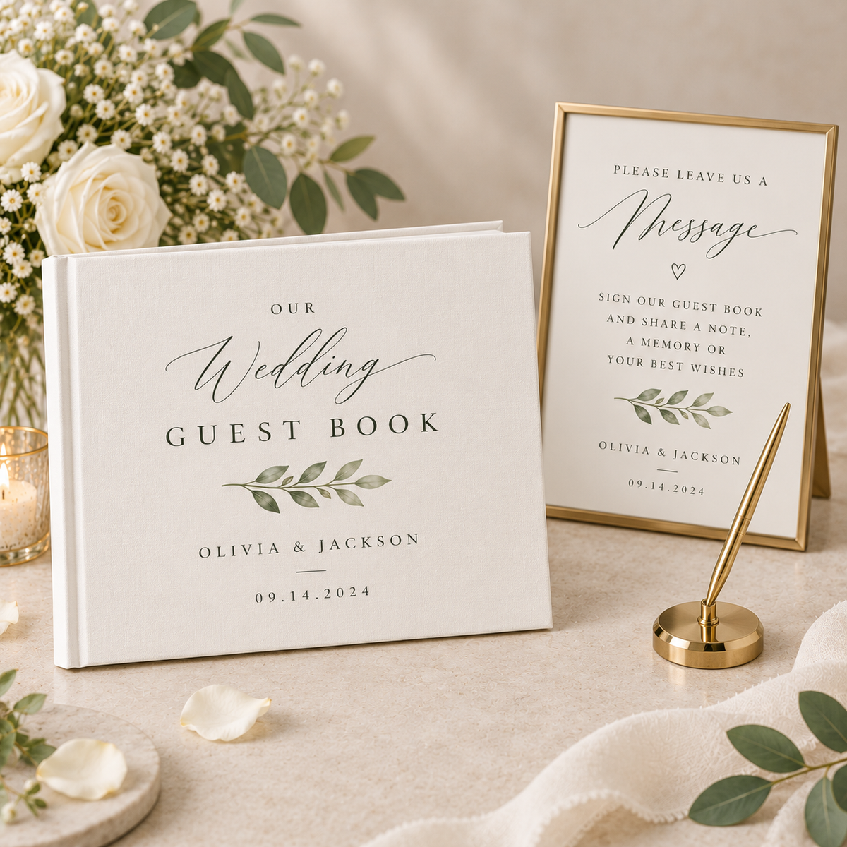 Personalised wedding guest book and sign station