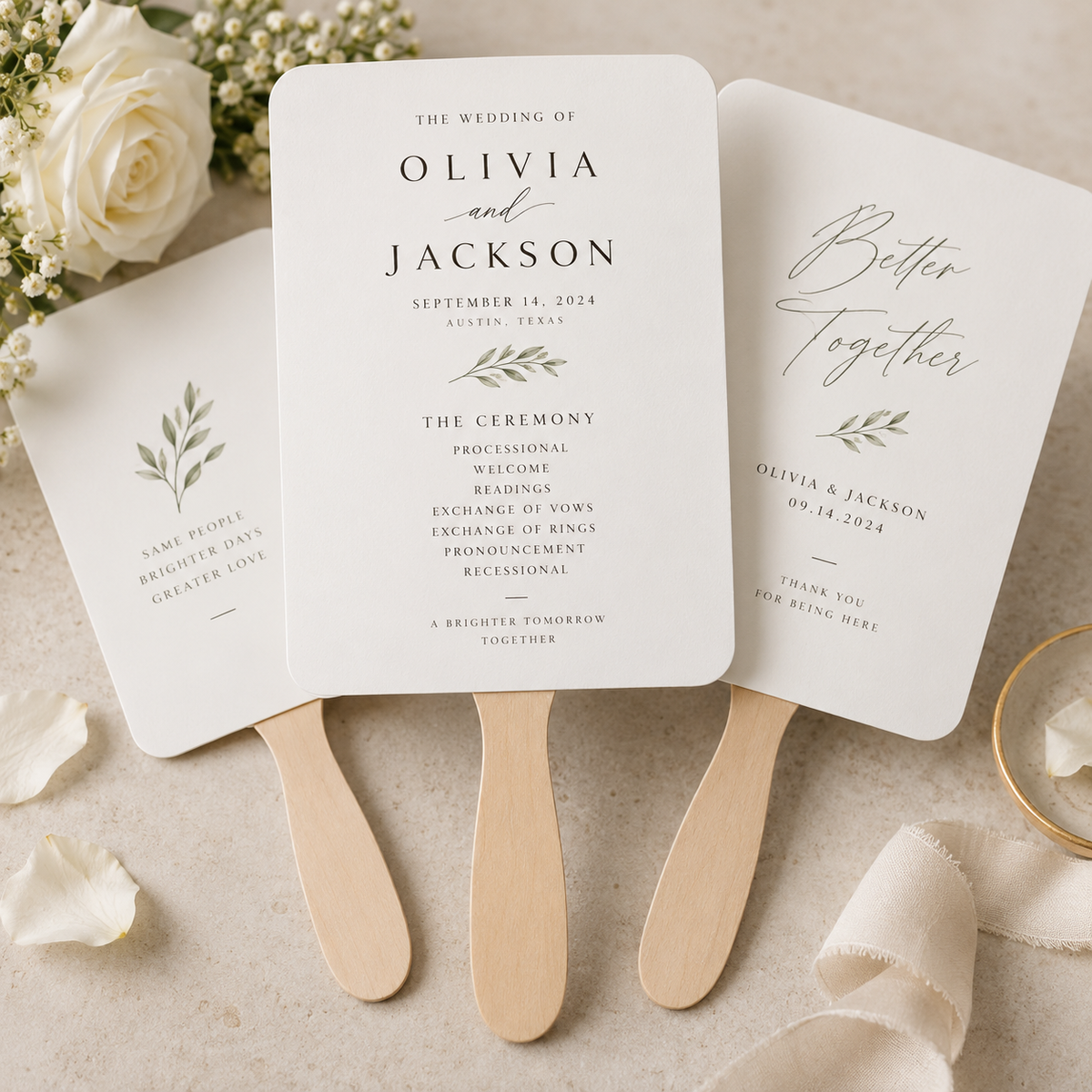 Personalised wedding ceremony program fans