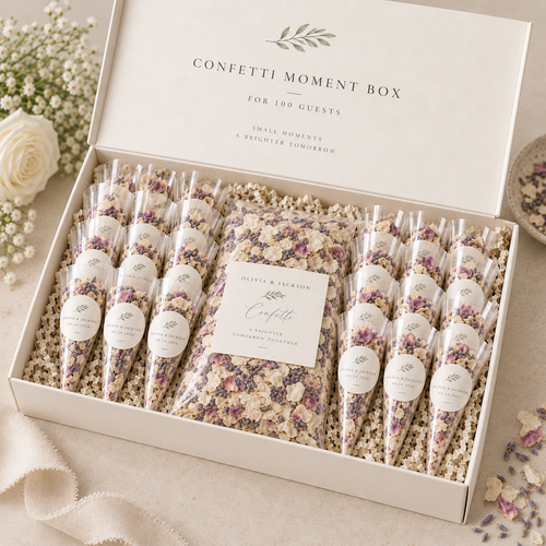 Wedding confetti box with 50 cones, serving approximately 100 guests