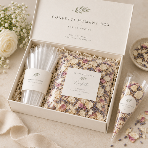 Wedding confetti box with 25 cones, serving approximately 50 guests