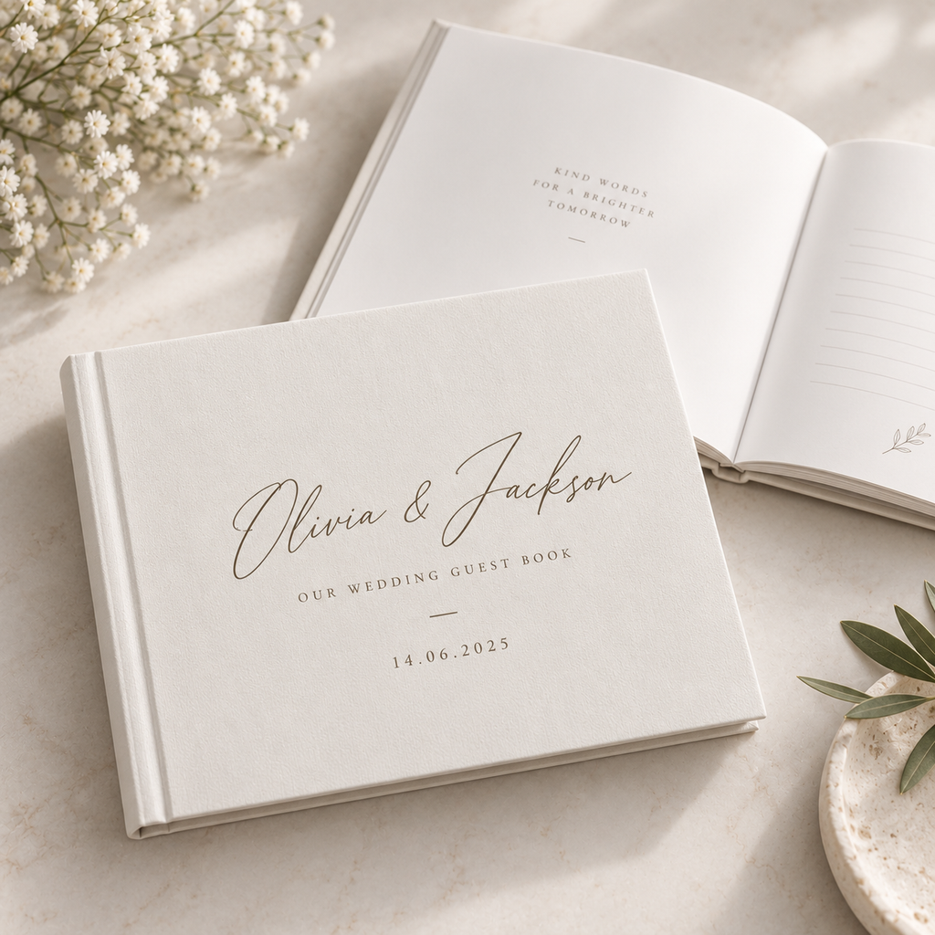 Personalised hardcover wedding guest book without presentation box