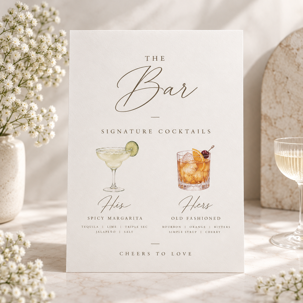 Personalised wedding bar sign for signature cocktails