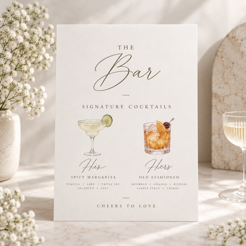 Personalised wedding bar sign for signature cocktails